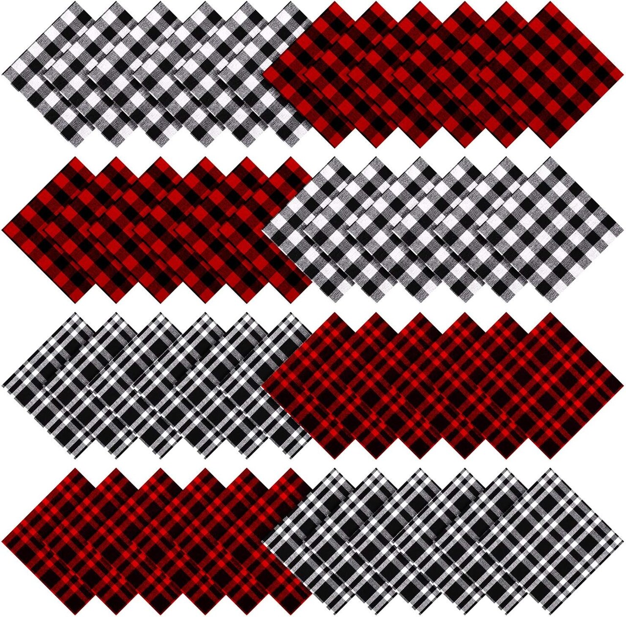 48 Pieces Christmas Fabric Bundle Squares 6 Inch Red and Black Buffalo Plaid Christmas Fabric Black and White Quilting Fabric Squares Precut Fat Quarter Patchwork for Christmas Sewing DIY Craft